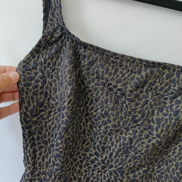 Andie One Piece Swimsuit Jacquard Print Sz S Square Neck Black Gold Demi Moore - Picture 5 of 6